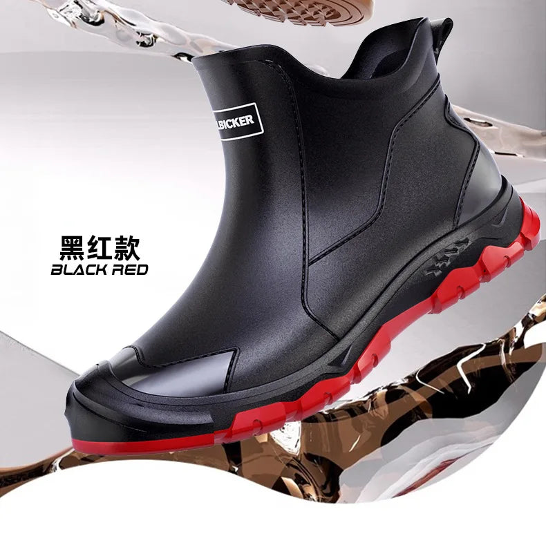 Men's Short Rain Boots Urban Water Boots Non-slip Wear-resistant Wading Boots Men's Trendy Lightweight Waterproof Rubber Shoes