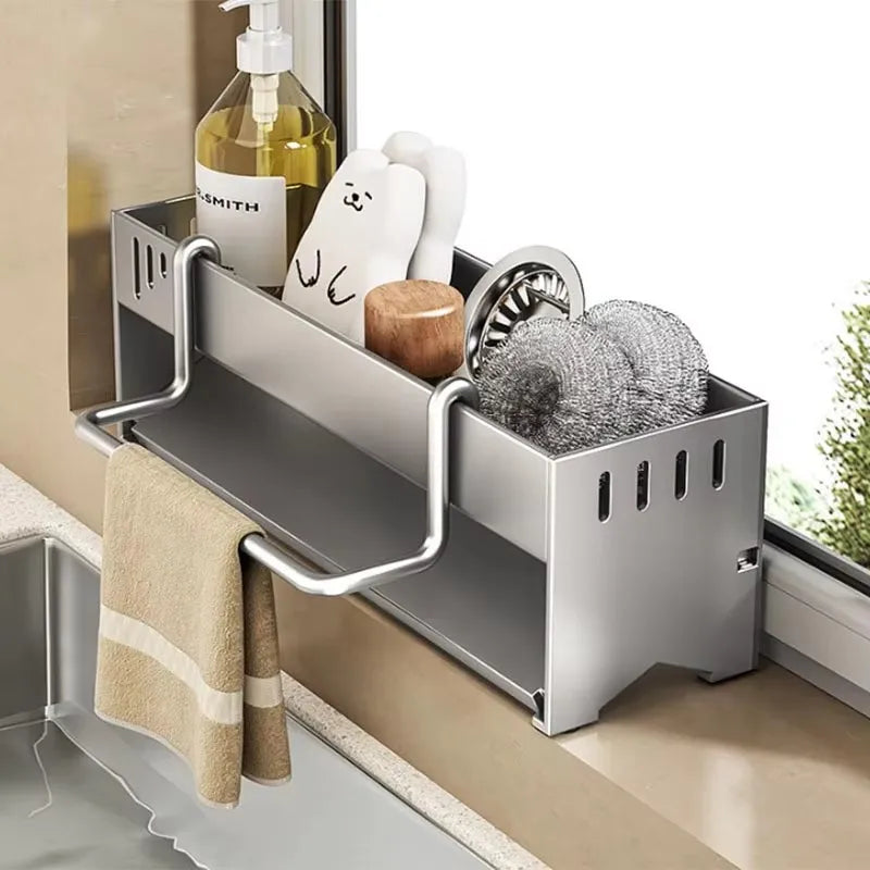 Kitchen Stainless Steel Sponge Rack Household Sink Rag Drain Shelf Multi-functional Scouring Pad Steel Ball Storage Rack