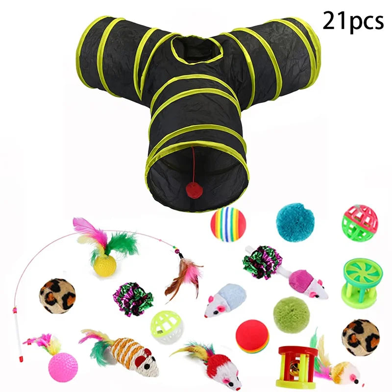 Cat Teaser Wand Toy Self Entertainment Maze Tunnel Collapsible Drill Channel Interactive Play Toy For Indoor Kitten Cat Pet