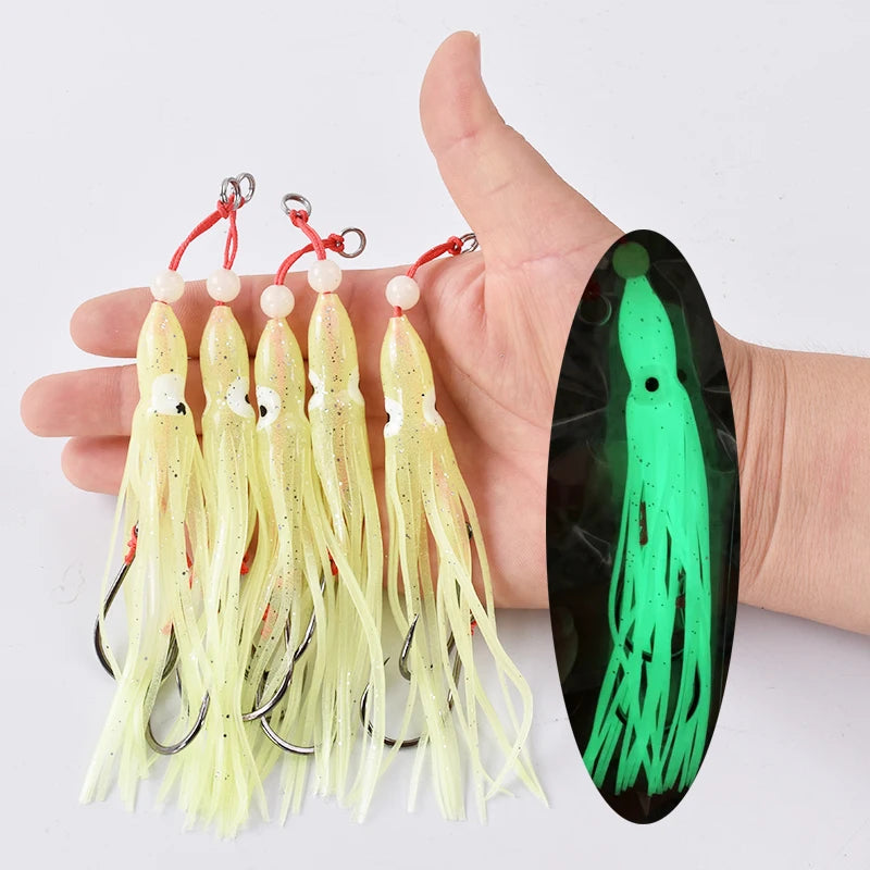 5pcs/pack soft squid 12cm 5.5g silicon gel skirt  tentacle 15# double assist hook lure hook rig fishing tackle saltwater fishing