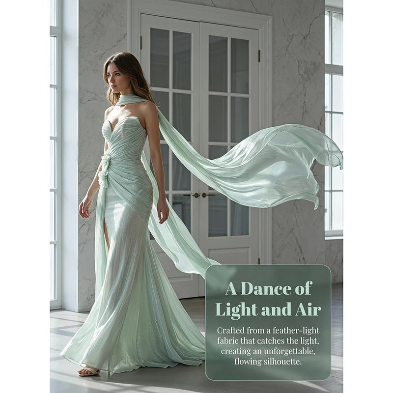 Mint Green Strapless Sweetheart Mermaid Evening Gown Long | SAMAG