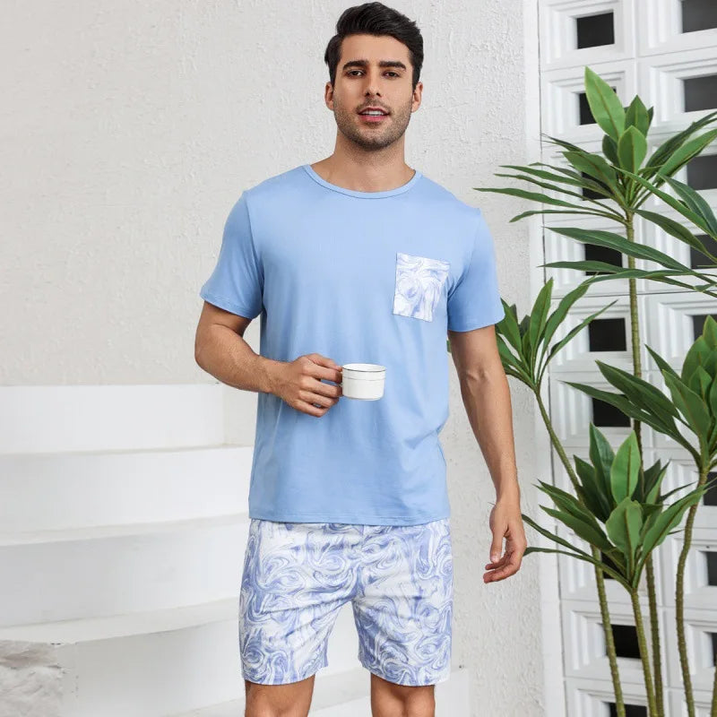 Men's Loungewear Summer Short Sleeve Shorts Pajamas Youth Soft Skin-friendly Loose Casual Wear Suit Lounge Set Pijamas for Men