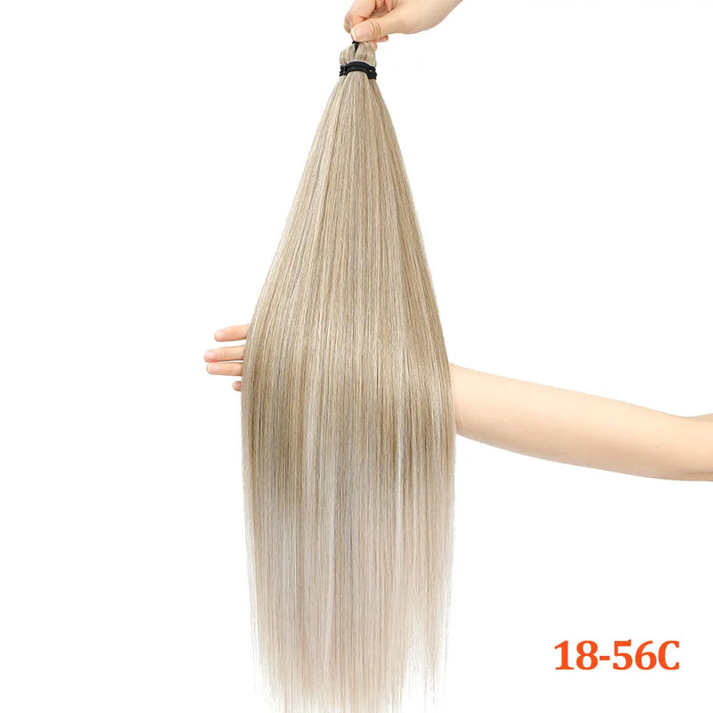 Gladys 28 Inch Crochet Braids Hair 3PCS 300g Synthetic Orange 60MW Ombre Brown T1B-330-276 Straight Braiding Hair Soft Pony Hair