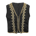Mens Steampunk Victorian Vest Gothic Vintage Gold Trims Embroidery Medieval Sleeveless Waistcoat Jacket Vest Halloween Costumes