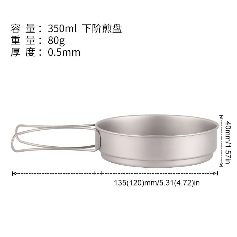 Camping Titanium Fry Pot 350ml 500ml Ultralight Cooking Pan Small Folding Handle