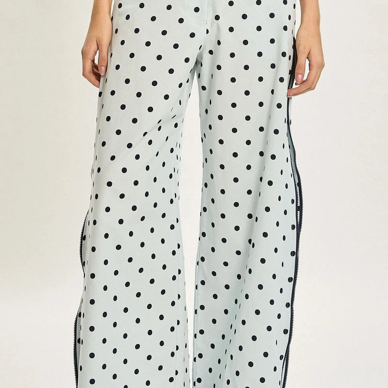 Laru Women Polka Dot 2 Piece Outfit Stand Collar Crop Jacket Side Zipper Wide Leg Pants Spring Casual Matching Tracksuit Set
