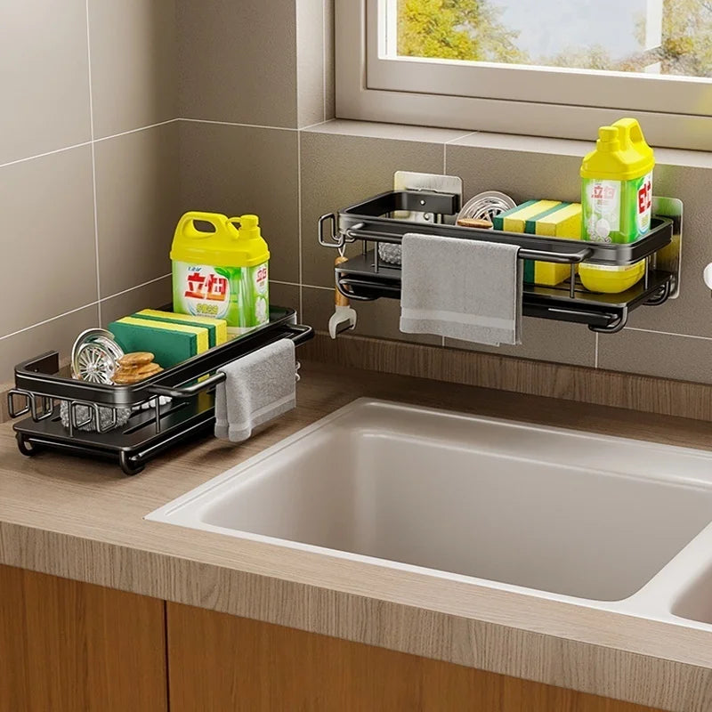 No Drill Adhesive Type Kitchen Organizer Kitchen Shelf Cleaning Cloth Storage Draining Rack Household Detergent Sponge Rack