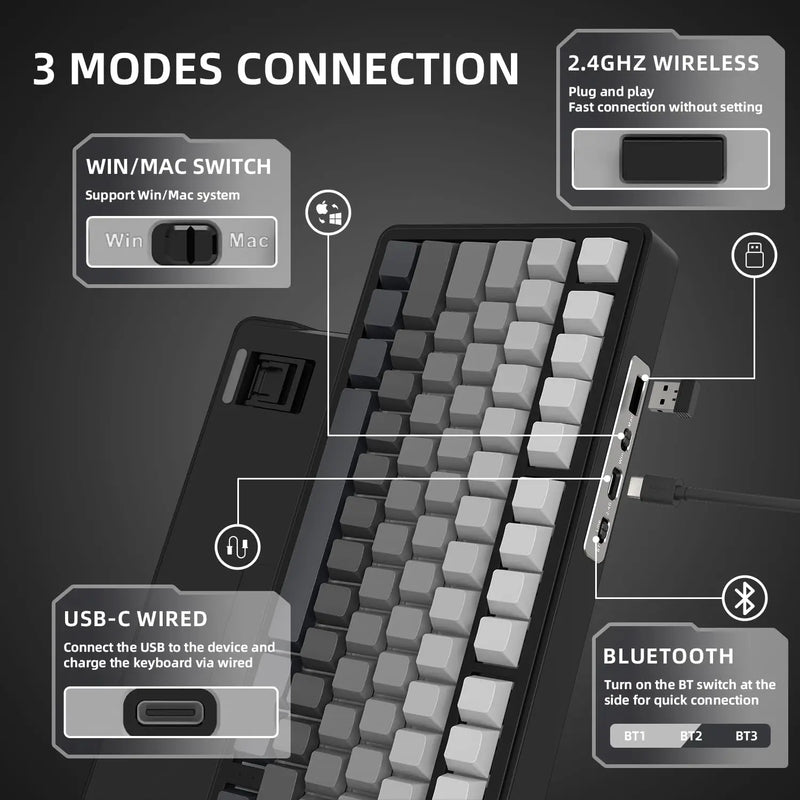 ATTACK SHARK X85 Wireless Mechanical Gaming Keyboard,TKL 82 Keys,Gasket Structure,Knob,RGB Hot Swappable Custom Keyboard