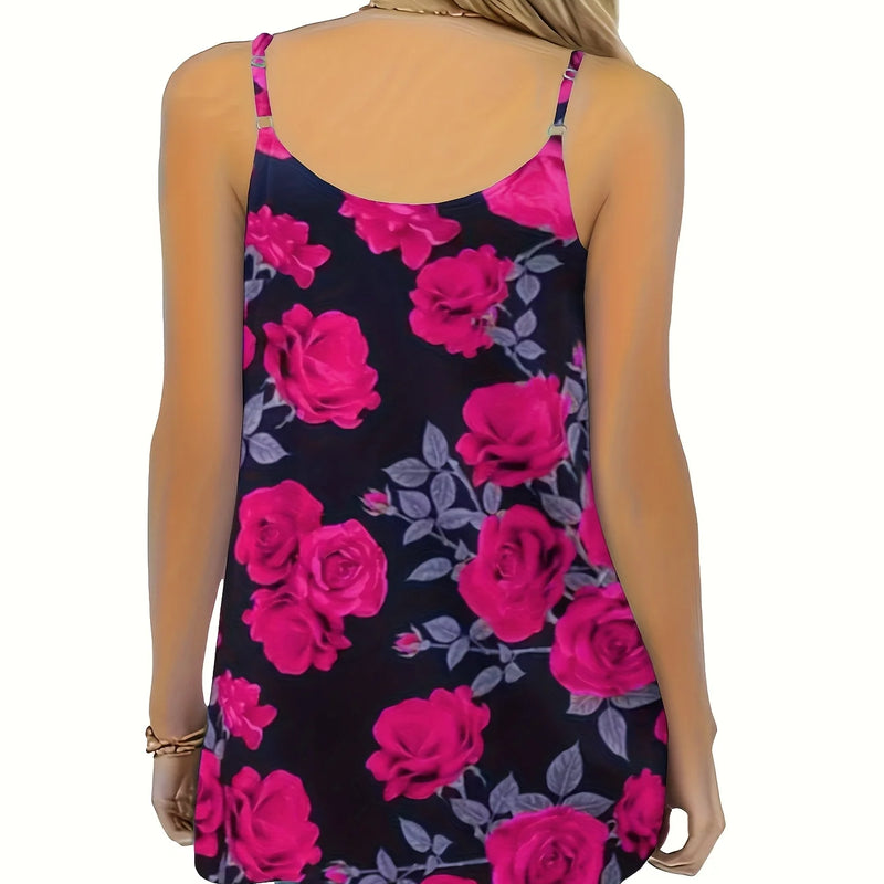 Plus Size Women's Floral Sleeveless Tank Top Elegant Summer Blouse Lightweight Comfortable Casual Wear