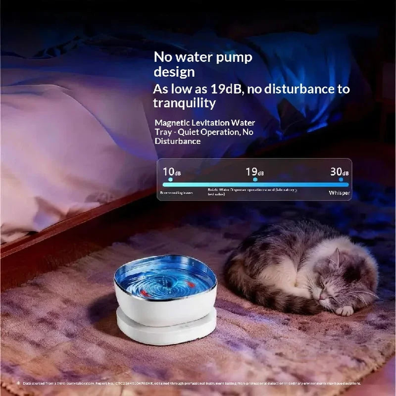 Magnetic Drive Wireless Cat Water Fountain 100 Days Long Battery Life Ultra Quiet Filter-Free Suspension Pet Water Bowl