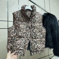 Leopard Women's Autumn Winter Sleeveless Parkas Jacket 2025 Woman Mandarin Collar Cotton Padded Vest Korean Style Waistcoat