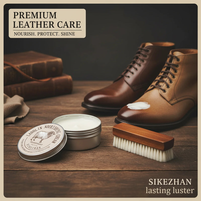 Sheep Oil Leather Conditioner & Polish Wax Kit with Soft Wool Brush -Lanolin Care Cream for Shoes, Boots, Furniture, Bags & Sofa