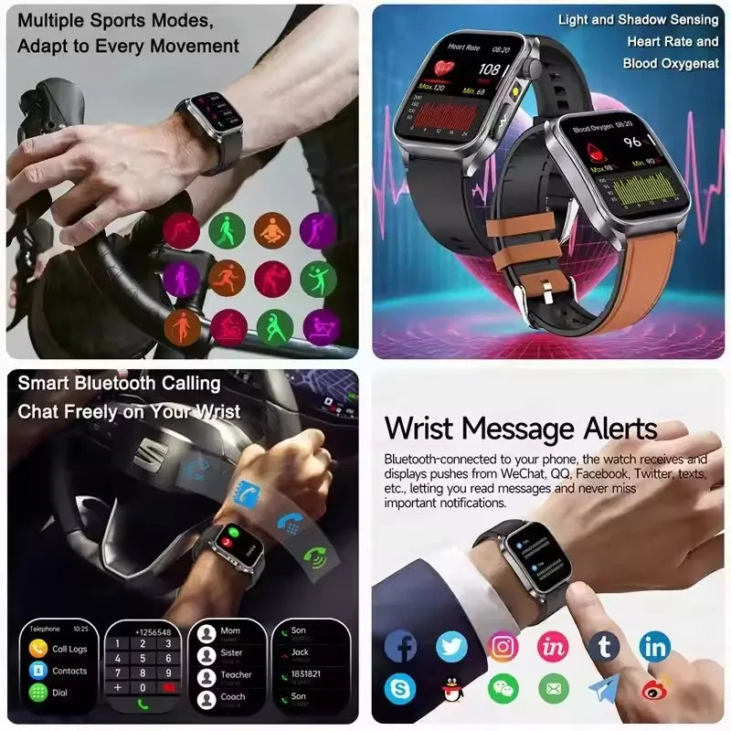 Health managed Non-Invasive Laser Physiotherapy Smart Watch Blood Pressure Uric Acid Call ECG+PPG 650nm Laser Smart Watch 2026