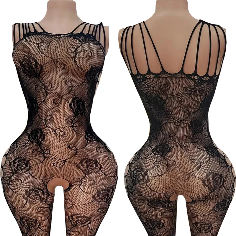Sexy Crotchless Lingerie For Women Fishnet Teddy Bra Set Erotic Costumes Stretch Mesh Hollow Bodystockings Female Underwear Sets