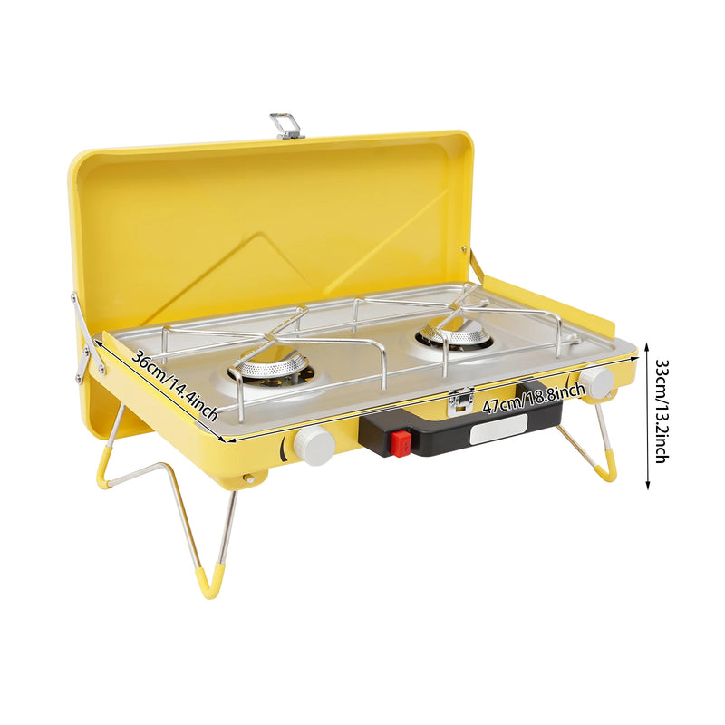Portable Outdoor Gas Stove,Camping Stove 2 Burners 3500W with Windshield for Picnic,Camping,Family Dinner Yellow