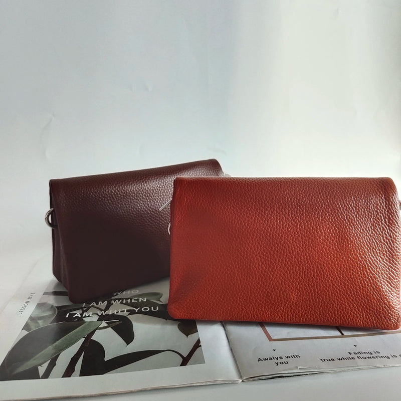 Zency New Soft Plain Color Leather Bag Multiple Pockets Women's Bag Genuine Leather Shoulder Crossbody Versatile Commuting Bag