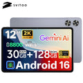 SVITOO Tablet 2026 Android 16 12 Inch 2000 x 1200 2K Display IPS Large Screen Unisoc T7250 Octa-Core Processor 6GB Physical RAM + 24GB Virtual RAM 128GB ROM 1TB Expandable 8800mAh Battery 2.4GHz 5GHz Dual Band WiFi 5 Bluetoot