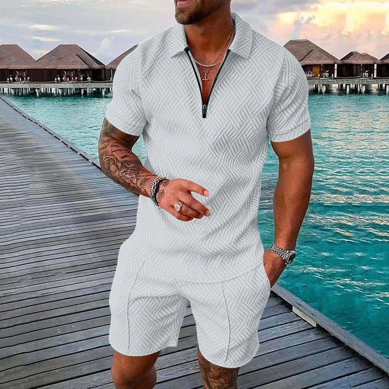 Men's Fashion Casual Light Luxury Striped POLO Shirt Set | SAMAG