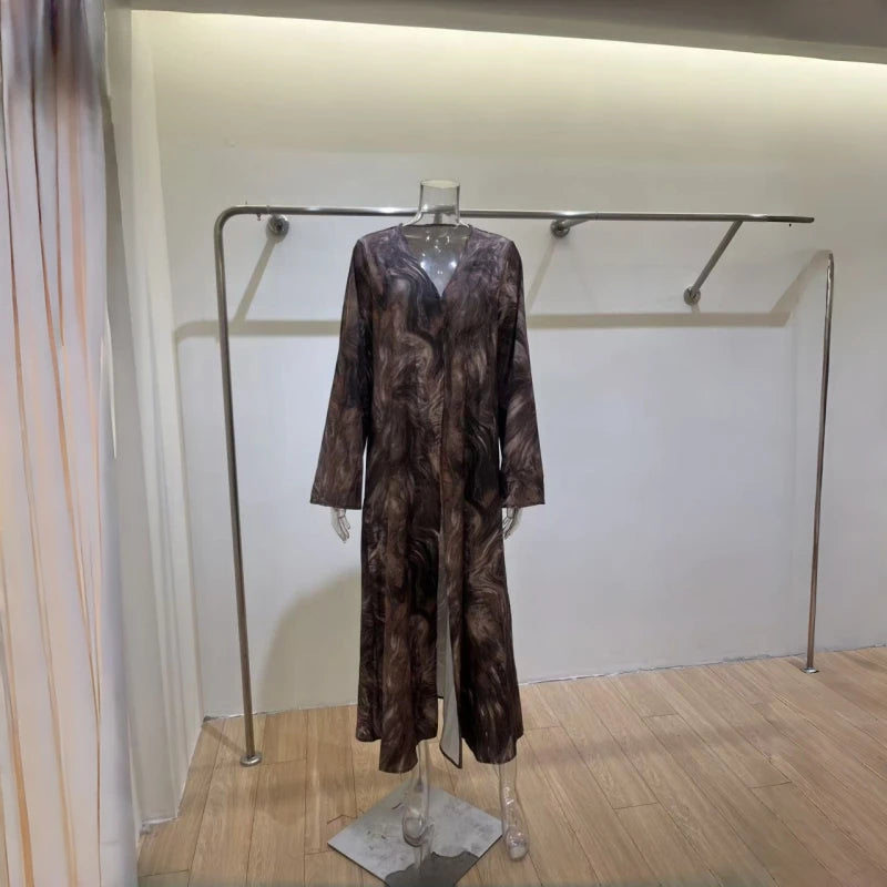 Horetong Muslim Abaya Robe Women Marble Print Chiffon V | SAMAG