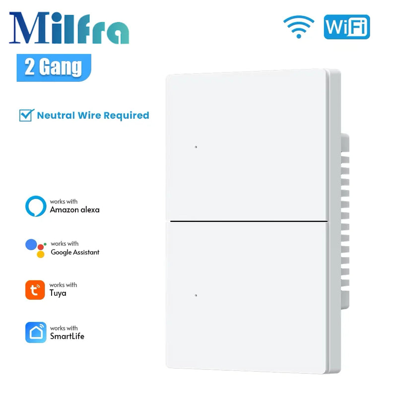 Milfra Zigbee WIFI Light Switch 1/2/3/4/6 Gang Smart Switch Voice Control Work With Alexa Google Home Tuya Control With Neutral