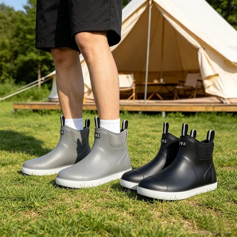 Men Short Ankle Rain Boots Waterproof Lightweight Non Slip Rubber Booties Outdoor Hiking Camping Fishing Garden Work Water Shoes