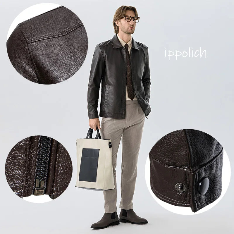 Spring Men's PU Leather Jacket Business Male Slim Fit Jacket Motorcycle Jackets Faux Leather Casual Windproof Black Leather Coat