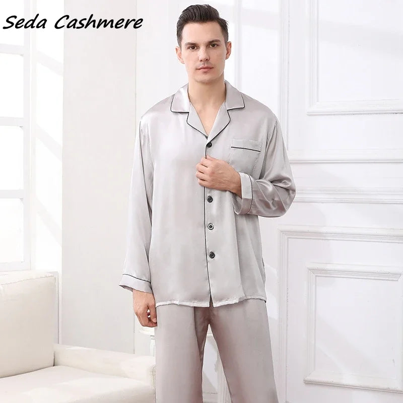 100% mulberry silk noble men's home wear silk set  19MM  Silk pajamas Men's Spring Summer