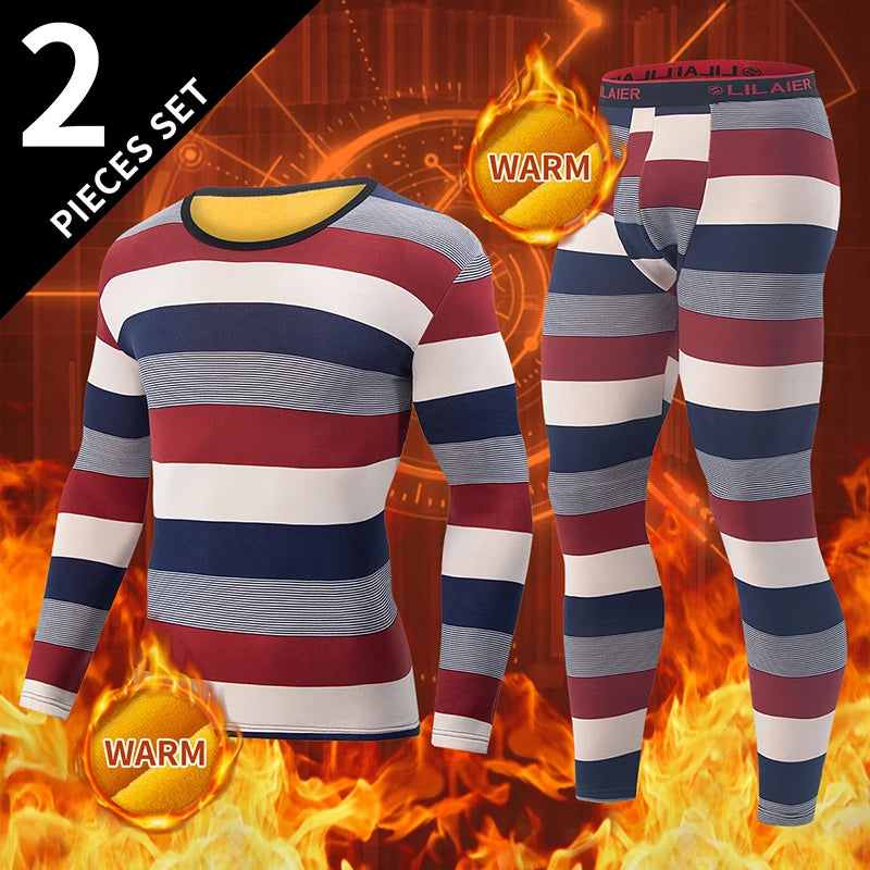2-piece Autumn/Winter Men's Velvet and Velvet Fashion Printed Warm Underwear Set Comfortable Large Gold Velvet Warm Home Clothes