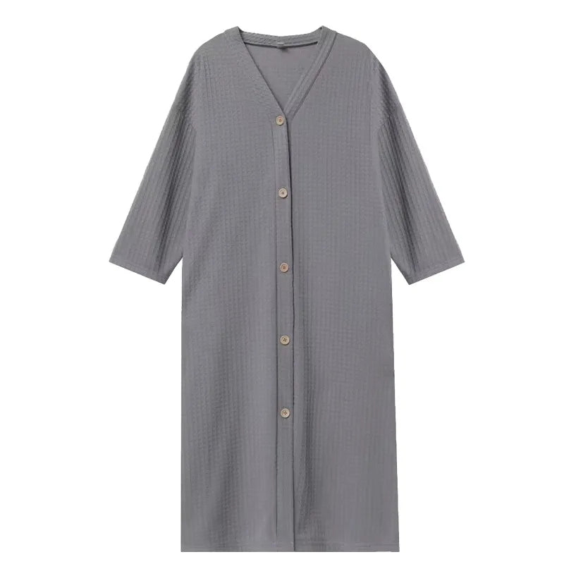 New Button Men's Pajamas Thin Fattened Plus Size Pajamas Bathrobes One-piece Pajamas Men's Loungewear Robe Kimono Bath Robe Men