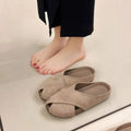 New Arrival Cross Design Closed Toe Mules, Soft Sole Suede Slides, Versatile Commute Daily Wear Women Backless Half Sandals