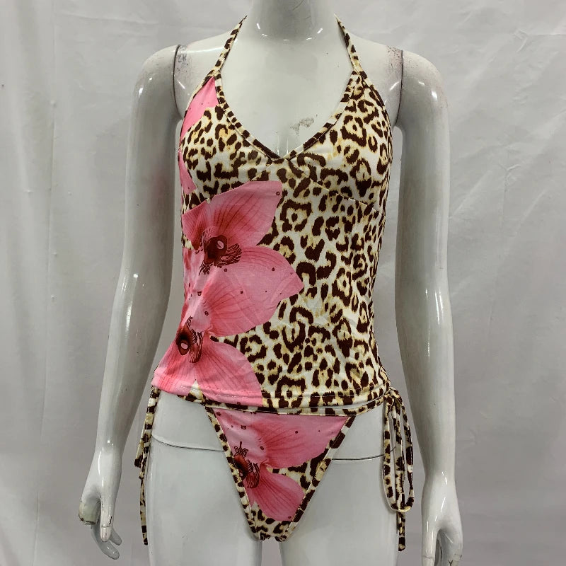 Women's Leopard Print Tankini Set V-Neck High-Waisted | SAMAG