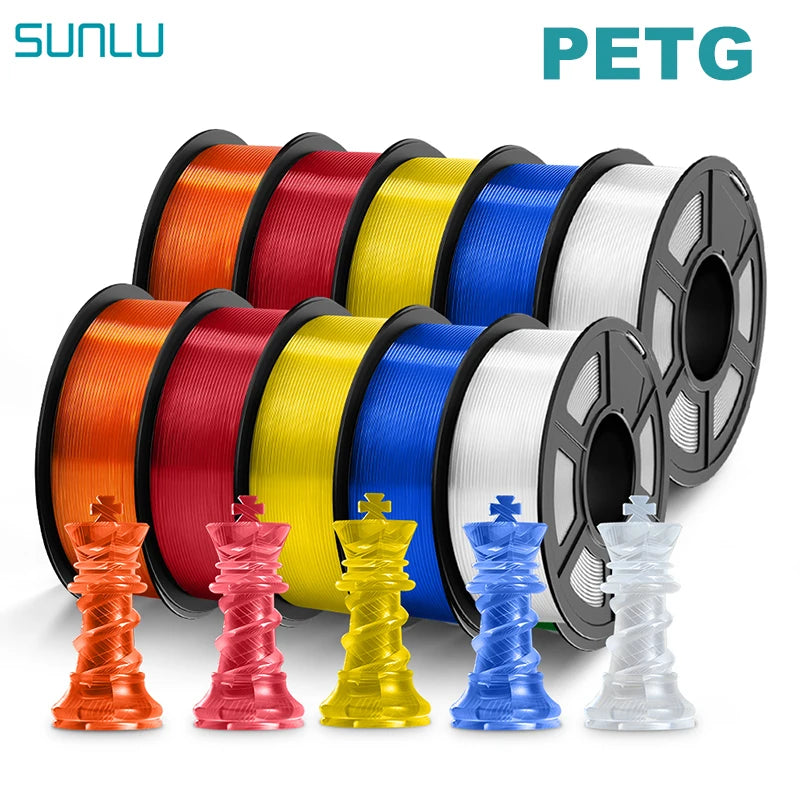 SUNLU PETG 3D Filament 1KG Biodegradable 1.75MM 10Rolls Bright Color Good Toughness Excellent Acid Alkali Weather Resistance