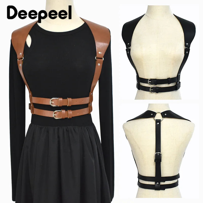 1Pc Women Fashion Punk Harness Belts Harajuku PU Leather Chest  Belt Suspenders for Gothic Waistband Clothing Accessories
