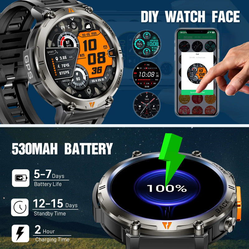 EIGIIS KE3 2025 New Bluetooth Call Smartwatch for Men Full Touch Screen with Health Monitor Heart Rate Flashlight Smart Watch