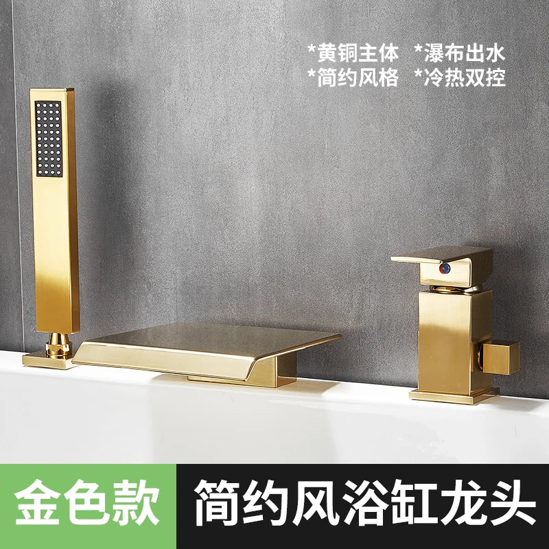 Waterfall Bathtub Faucet Deck Mounted 3 Holes Bathroom Tub Sink Mixers with Handshower Widespread Bath Tub Tap Gold/Black/Gold
