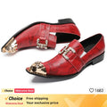 New red black Color Men Leather Shoes Men's Loafers with Gold Toe and Metal Party Wedding Men Dress Shoes