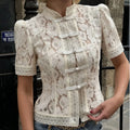 Tossy Summer Lace Printed Shirts Tops Female Hollow Out - View 7 | SAMAG