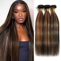 100% Brazilian Remy Virgin Hair Ombre Straight Bundles Colored Brown Highlight Human Hair Bone Straight Sew In Hair Extension