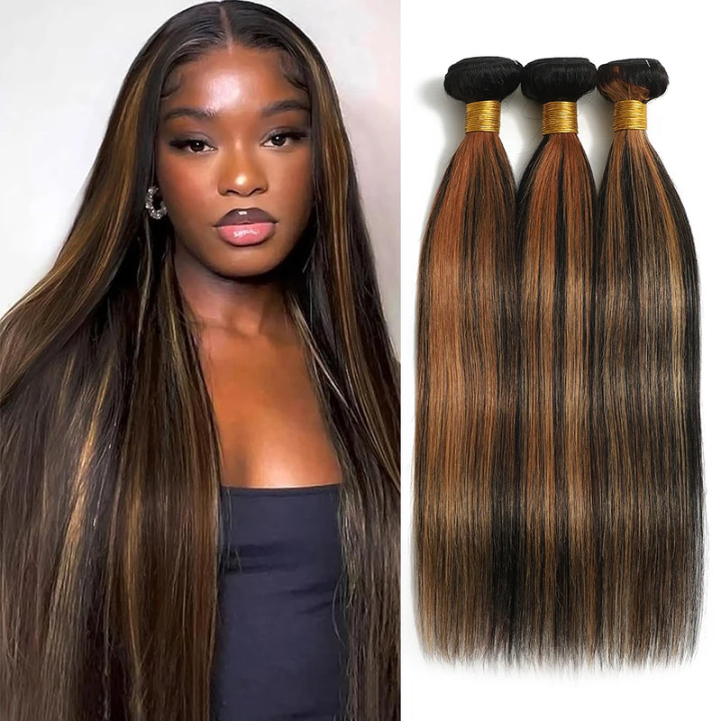100% Brazilian Remy Virgin Hair Ombre Straight Bundles Colored Brown Highlight Human Hair Bone Straight Sew In Hair Extension