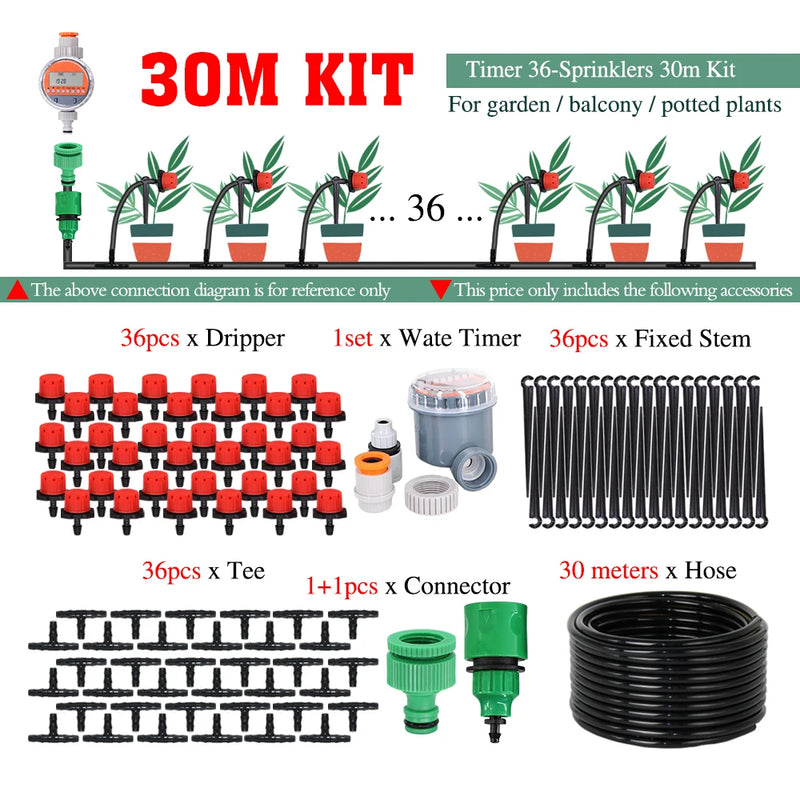 50-5M 1/4'' Hose Adjustable Drippers Automatic Watering Kit for Garden Greenhouse Home Outdoor Sprinkler Drip Irrigation System