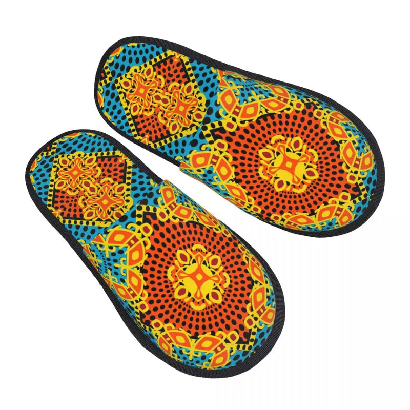Custom Kizomba Samakaka Ankara Print Soft Memory Foam House Slippers Women African Wax Design Comfy Warm Anti-skid Sole Slipper