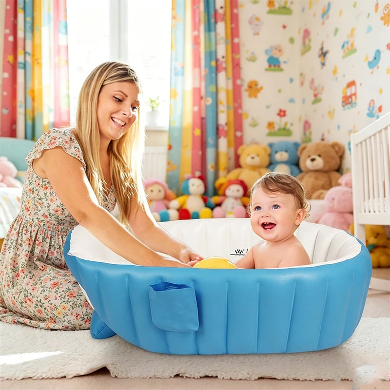 Inflatable Bathtub Pool for Baby 0-6 Months, Portable Blow Up Tub with Non-slip Base & Sitting Support for Toddler Bathing