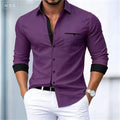 Men's shirt button-up no-iron color block casual everyday | SAMAG
