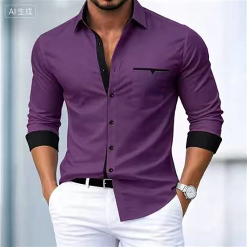 Men's shirt button-up no-iron color block casual everyday | SAMAG