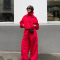 Women Hood Stand Collar Loose Jumpsuit Long Sleeve Elastic Waist Wide Leg Overalls Casual Streetwear One Piece Outfit For Ladies