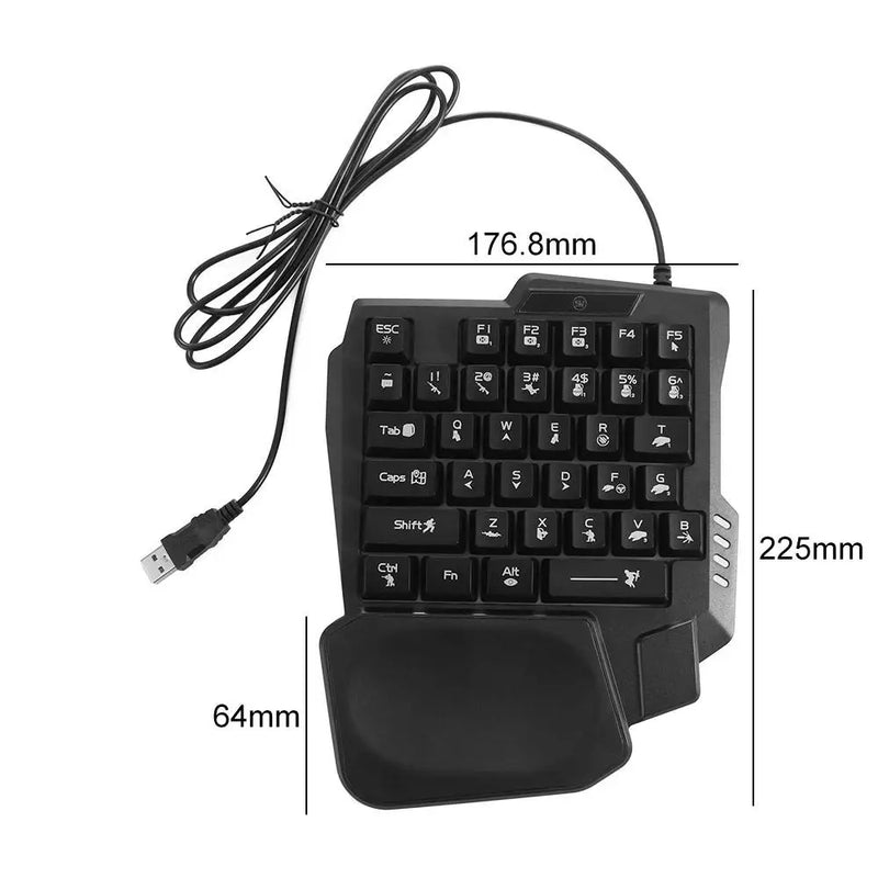 Portable USB Single Hand Keyboard Ultra-slim Luminous One Handedly Keyboard 35 Keys Wired Gaming Mechanical Keyboard Desktop PC