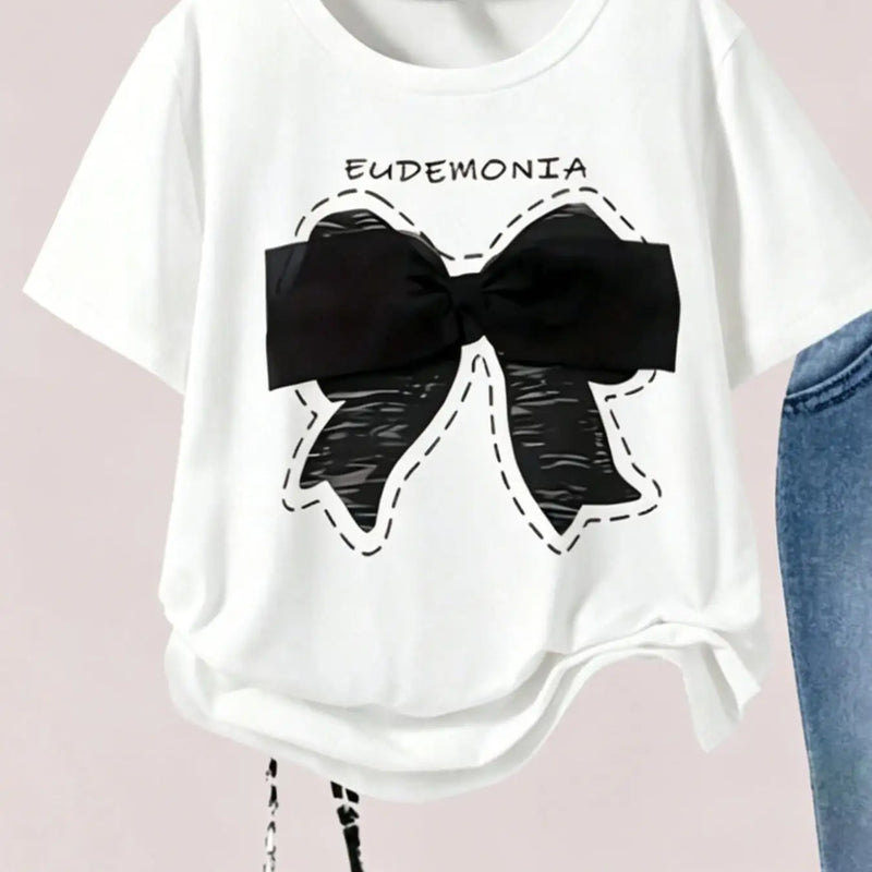 Girls' Summer Casual Outfit, Children's Bowknot Set, Faux | SAMAG