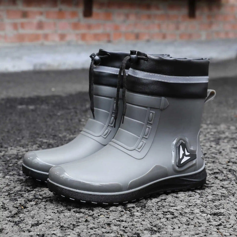 Fashion Outdoor Men's Rain Boots Short Tube Hiking Fishing Water Shoes Anti-slip Chef Work Ankle Boots Waterproof Non-slip Shoes