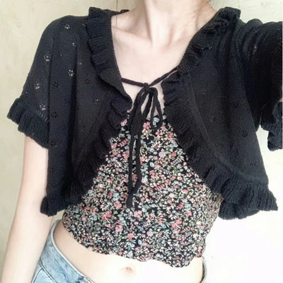 Kawaii Short Lolita Cardigan Women Chic Hollow Out | SAMAG