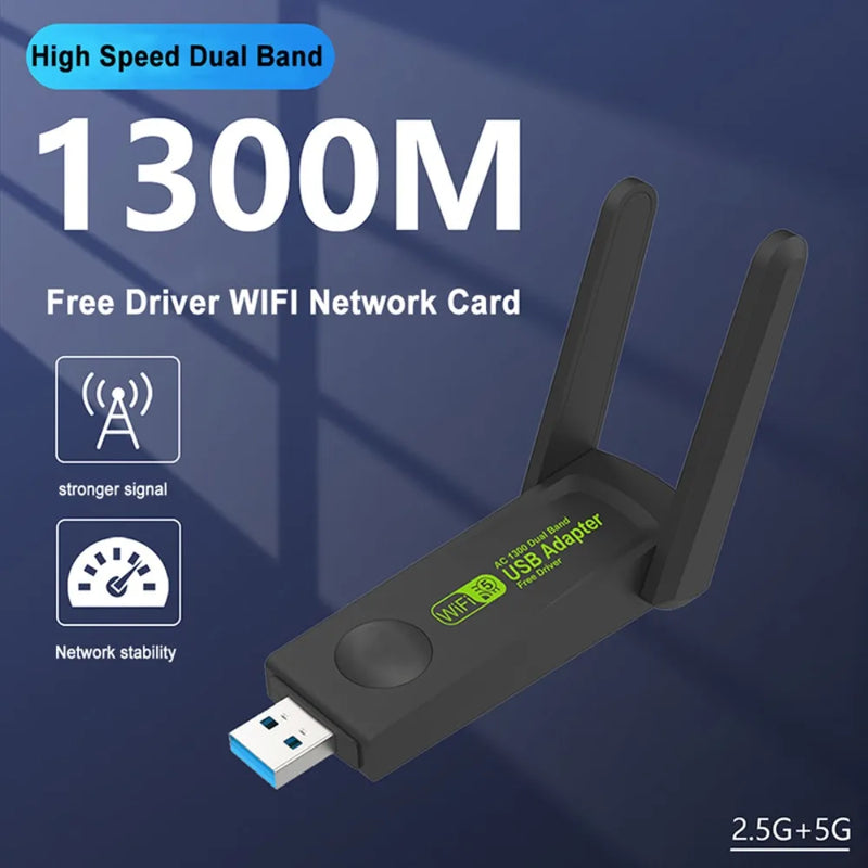 Grwiibeou Wireless USB WiFi Adapter 1300Mbps Dongle Network Card Dual Band 2.4G/5G Receiver for PC Desktop - Visuel 2 | SAMAG